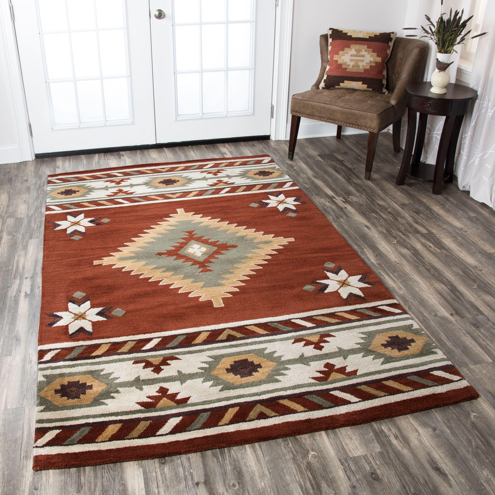Southwest Rust Tribal Wool Area Rug