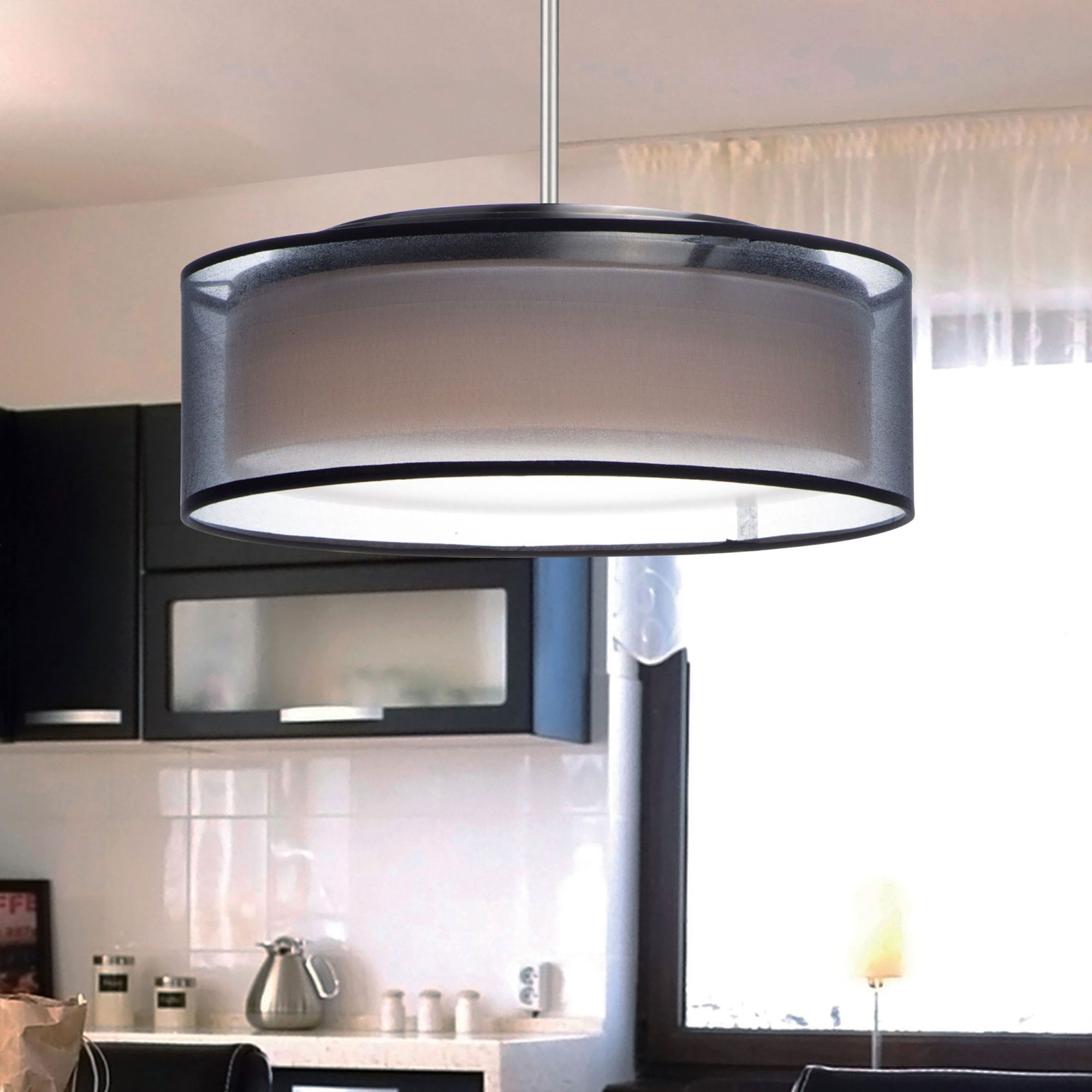 Maxim Prime 16" Wide Black Organza Shade LED Pendant Light