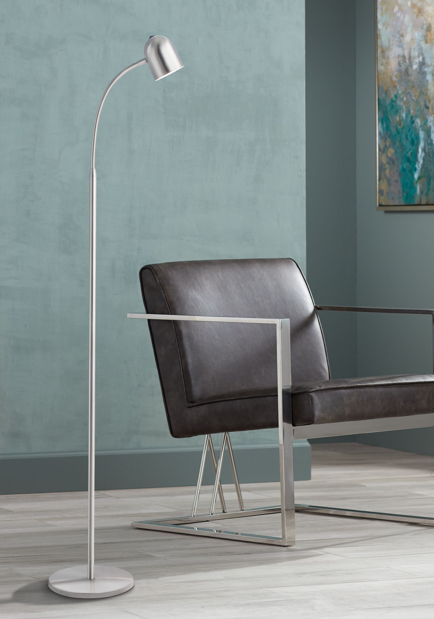 Lite Source Tiara Brushed Nickel LED Gooseneck Floor Lamp