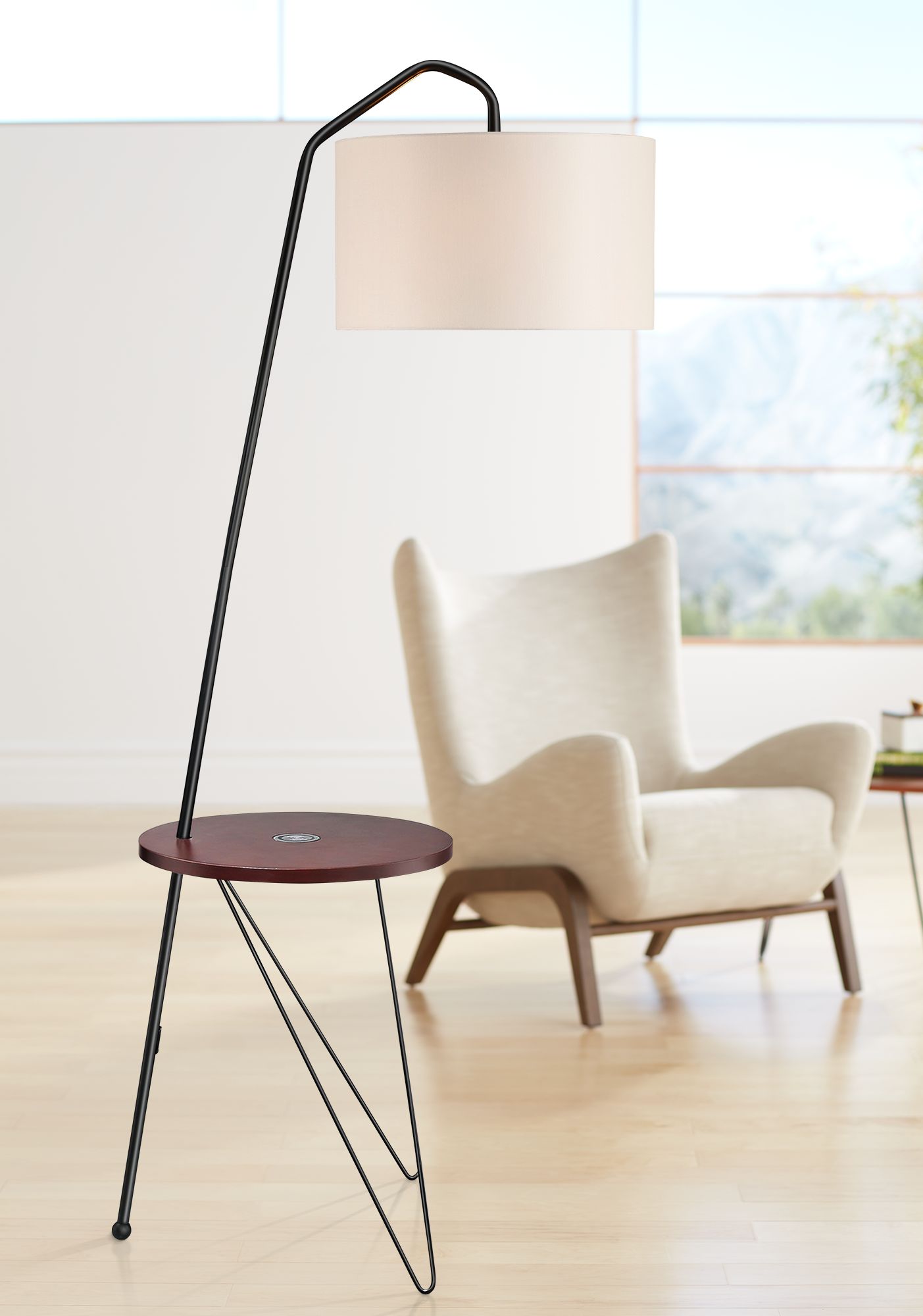 Lite Source Rutherford Black Floor Lamp with Tray Table