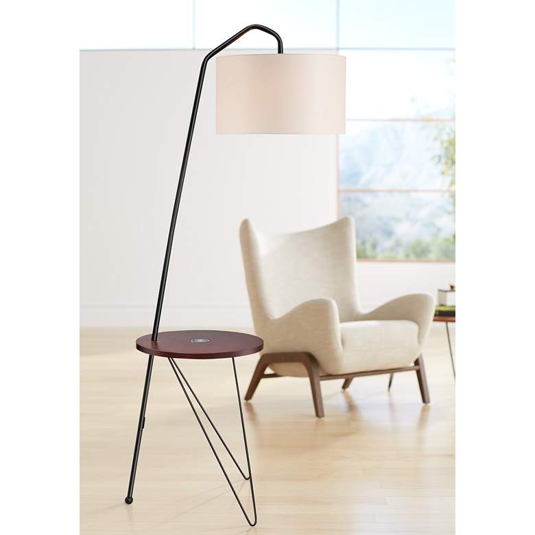 Image 1 Lite Source Rutherford Black Floor Lamp with Tray Table