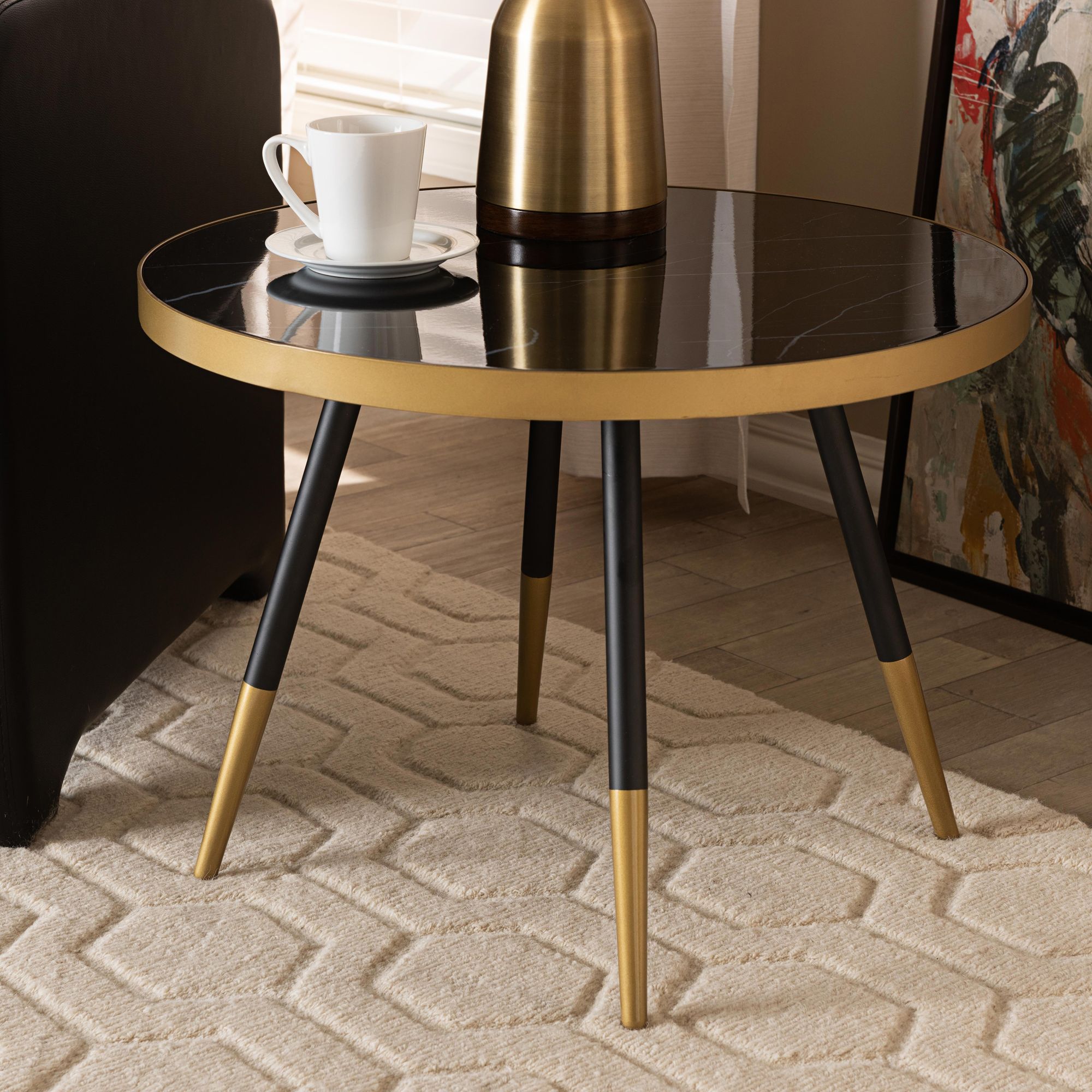 Baxton Studio Lauro 24"W Glossy Marble Round Coffee Table