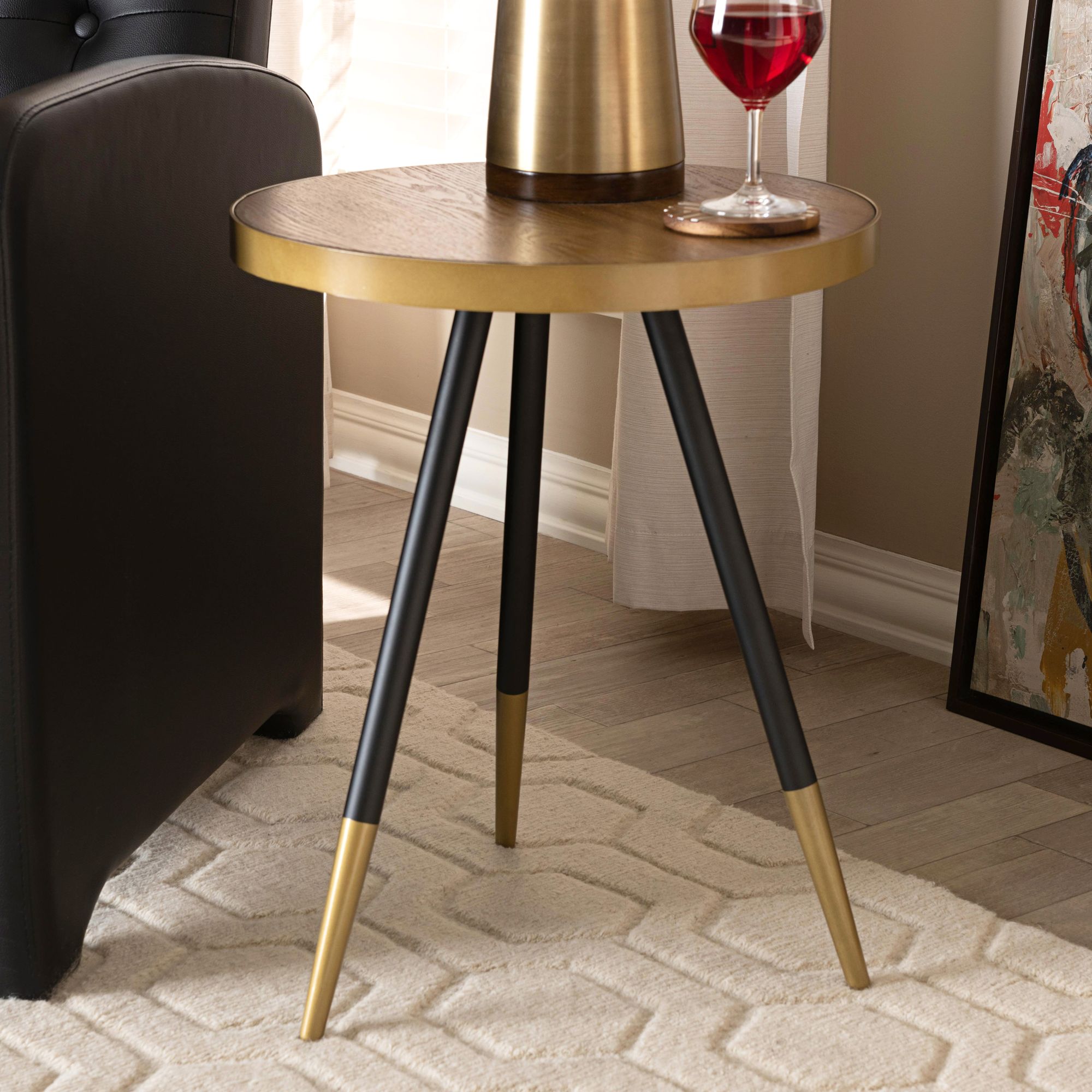 Baxton Studio Lauro 17" Wide Round Walnut Wood Top End Table