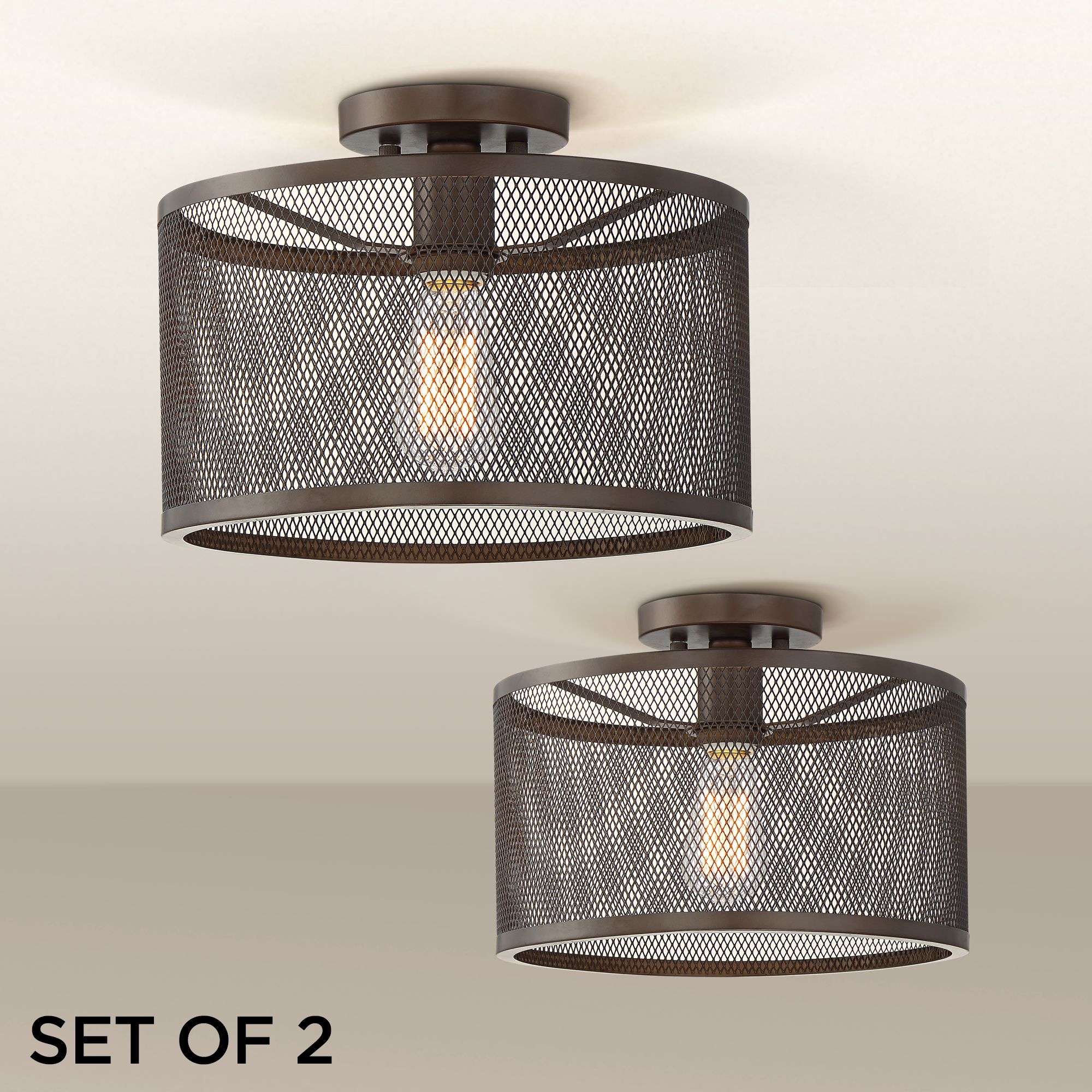 Frey 14"W and 12 3/4"W Bronze Ceiling Light Set of 2