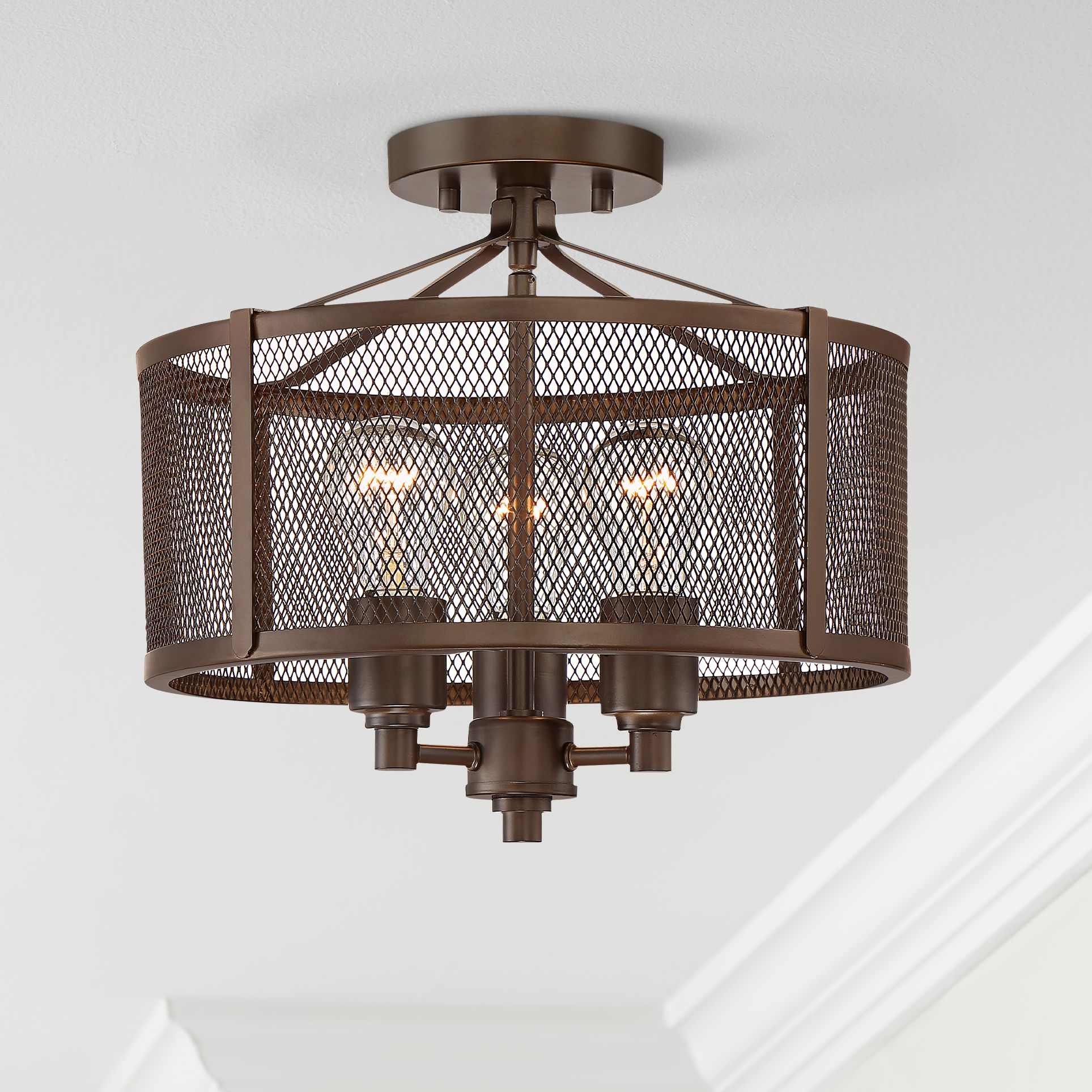 Ashlea 14" Wide Bronze Mesh 3-Light Ceiling Light