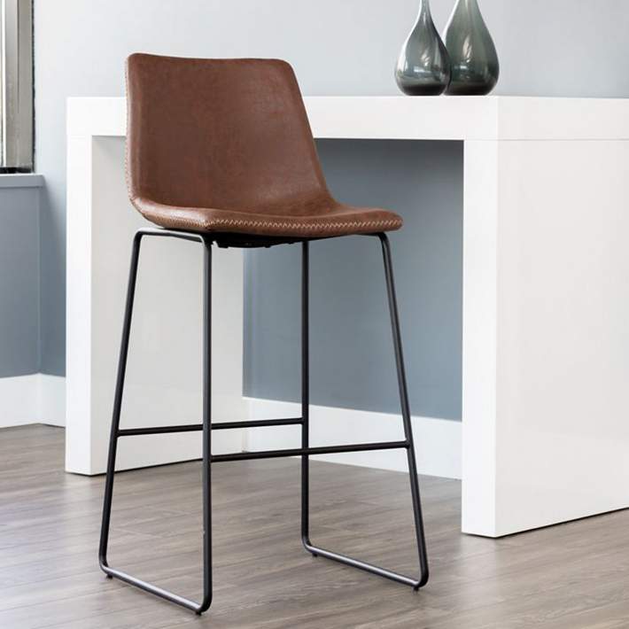 Cal 30 Brown Faux Leather Bar Stools, Modern Leather Bar Stools