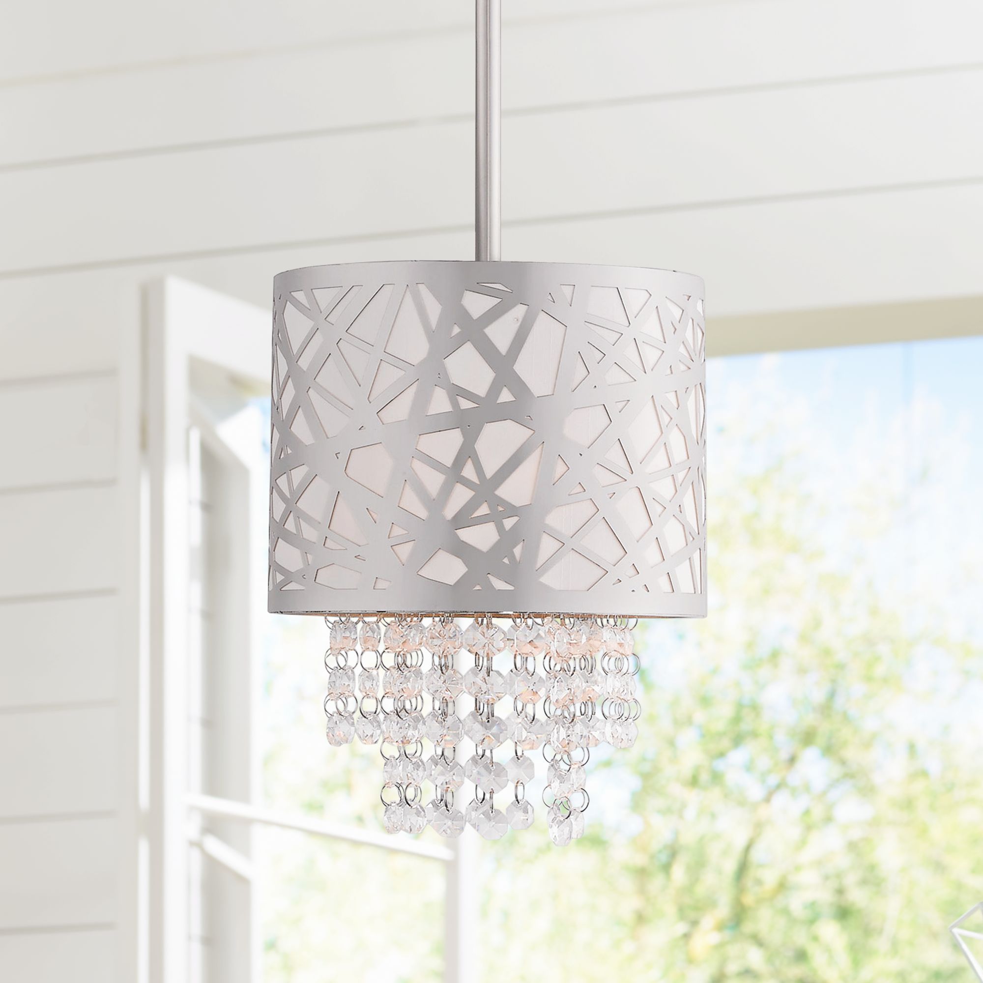 Allendale 8" Wide Polished Nickel and Crystal Mini Pendant