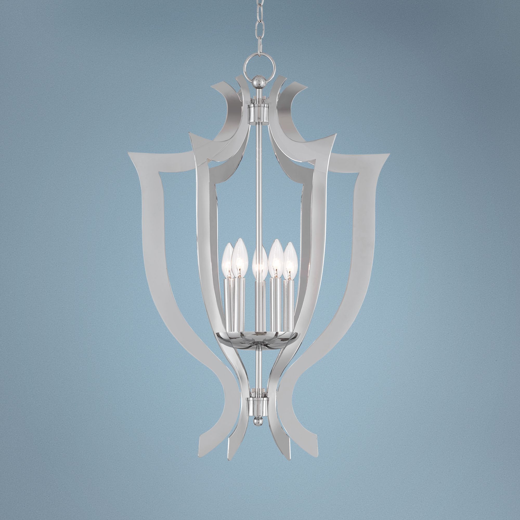 Aldrich 20 1/2"W Polished Nickel 5-Light Lantern Chandelier