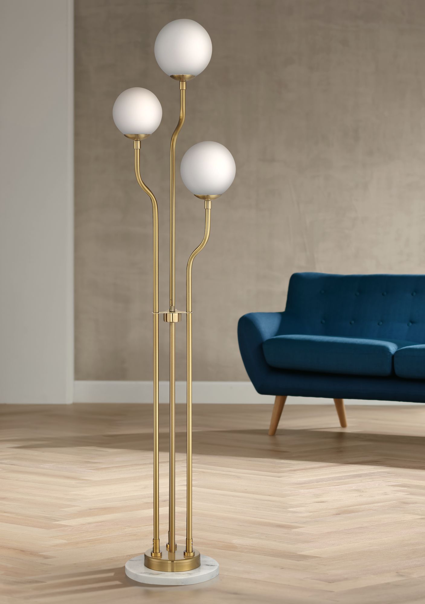 Lite Source Parley Brass White Glass 3-Light Floor Lamp