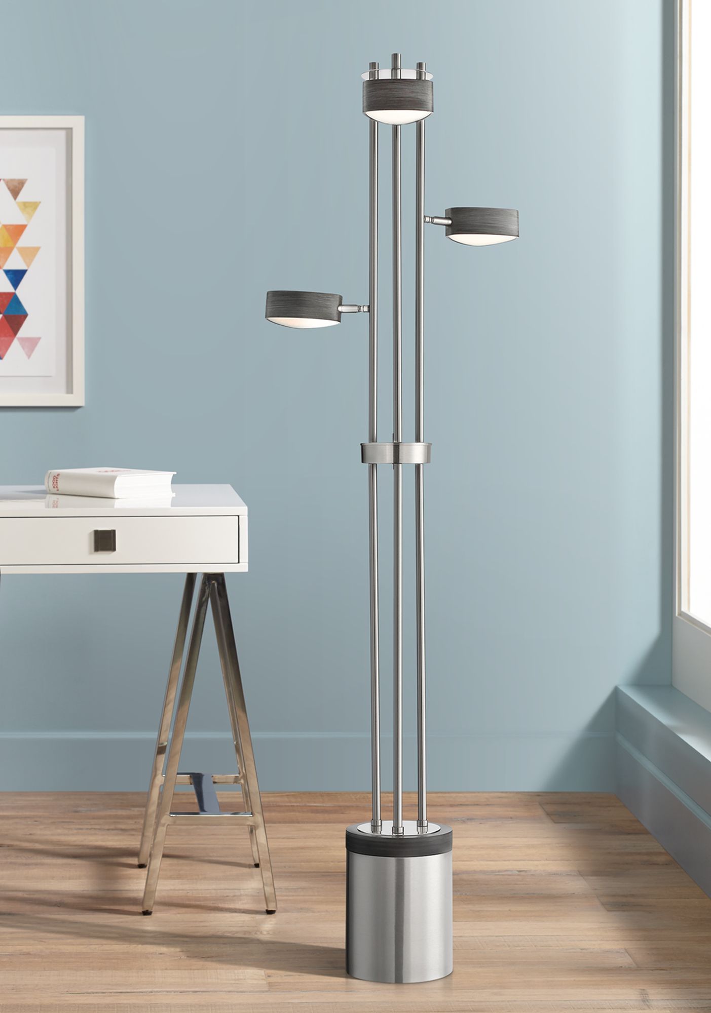 Lite Source Charlyne Brushed Nickel 3-Light LED Floor Lamp