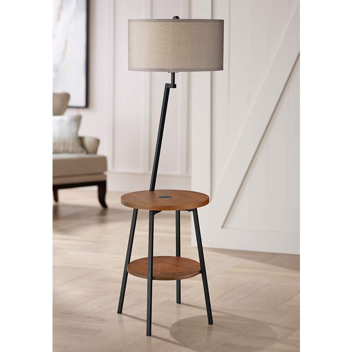 Lemington Black End Table Floor Lamp, Floor Lamp With Table