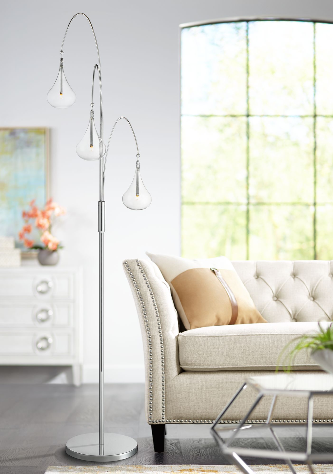 Lite Source Blummer Chrome 3-Light LED Arc Floor Lamp