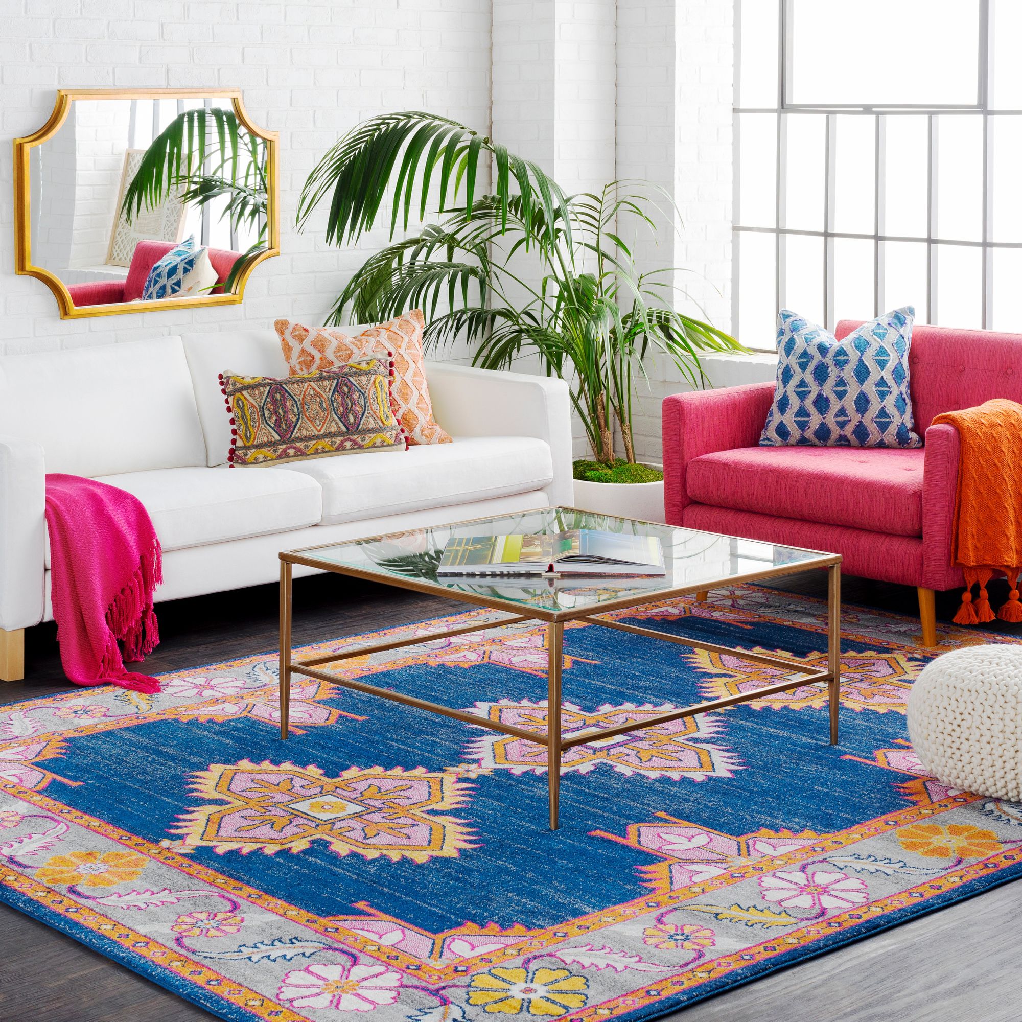 Surya Harput Dark Blue and Burnt Orange Area Rug