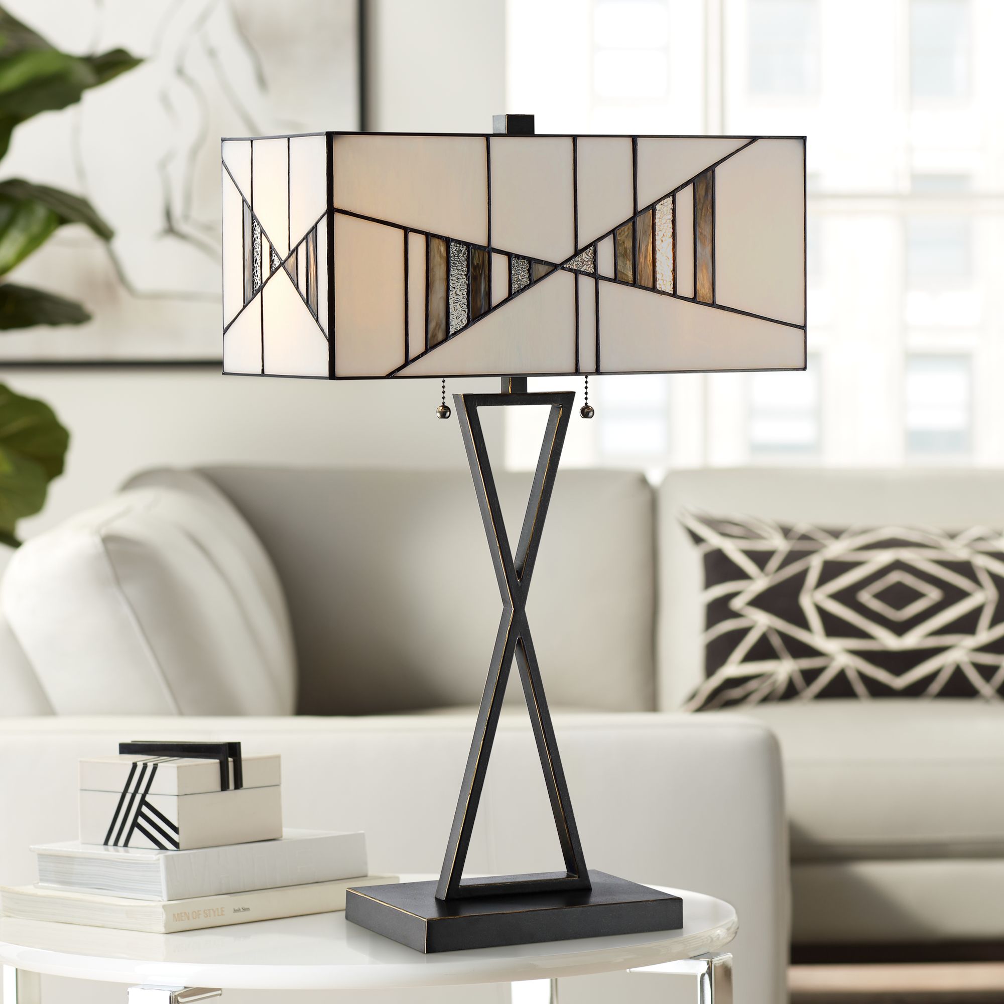 Lite Source Zellah Antique Black Tiffany Glass Table Lamp