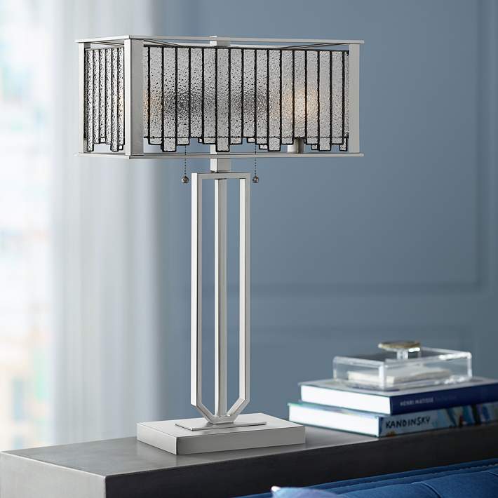 Lite Source Celine Aged Silver, Contemporary Table Lamps With Glass Shades