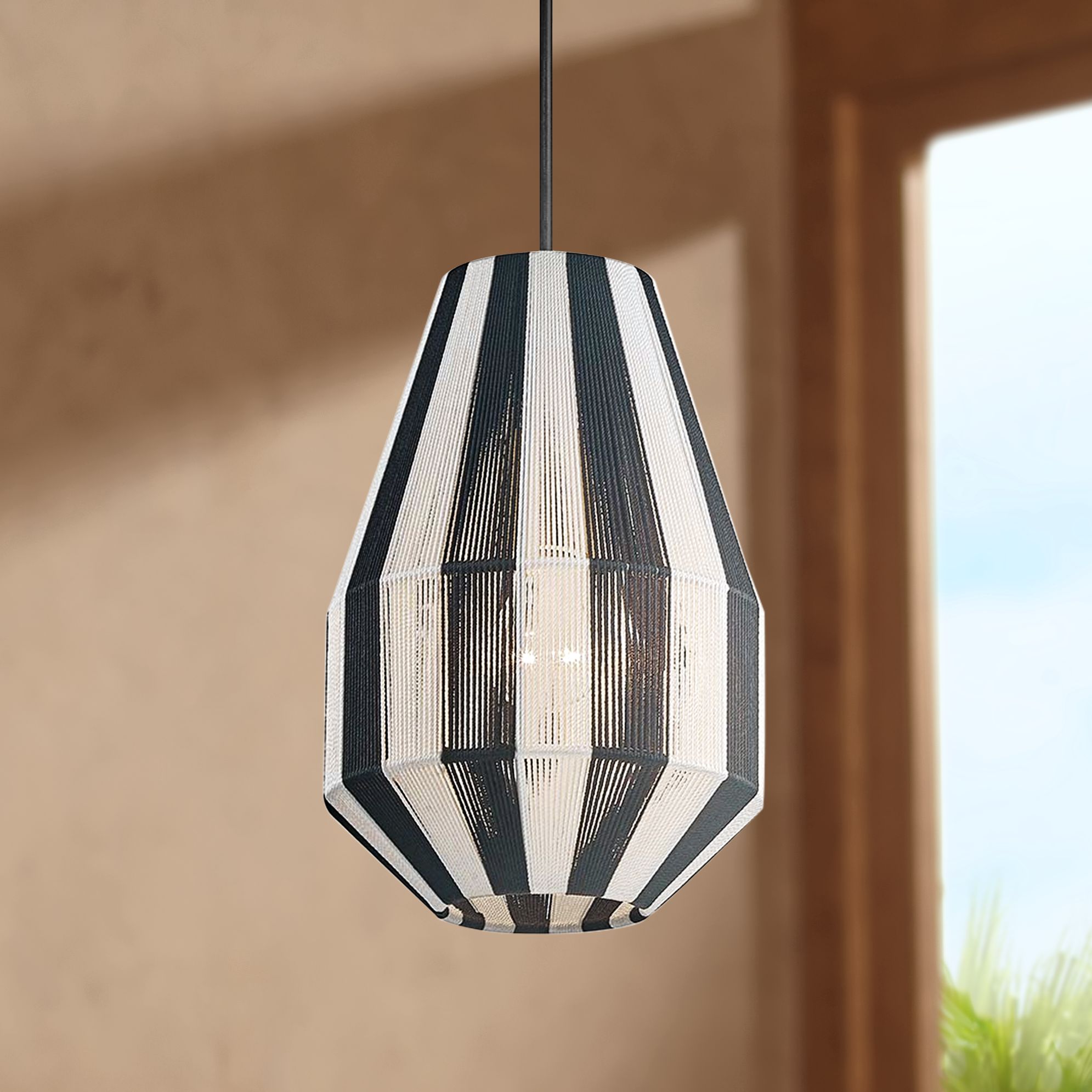 Mitzi Kenzie 8" Wide Black and White Yarn Mini Pendant