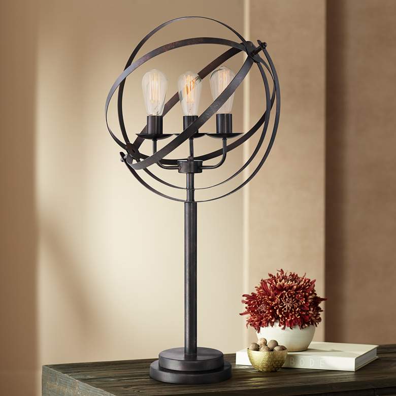 Lite Source Orbiton Black 3-Light Metal Table Lamp