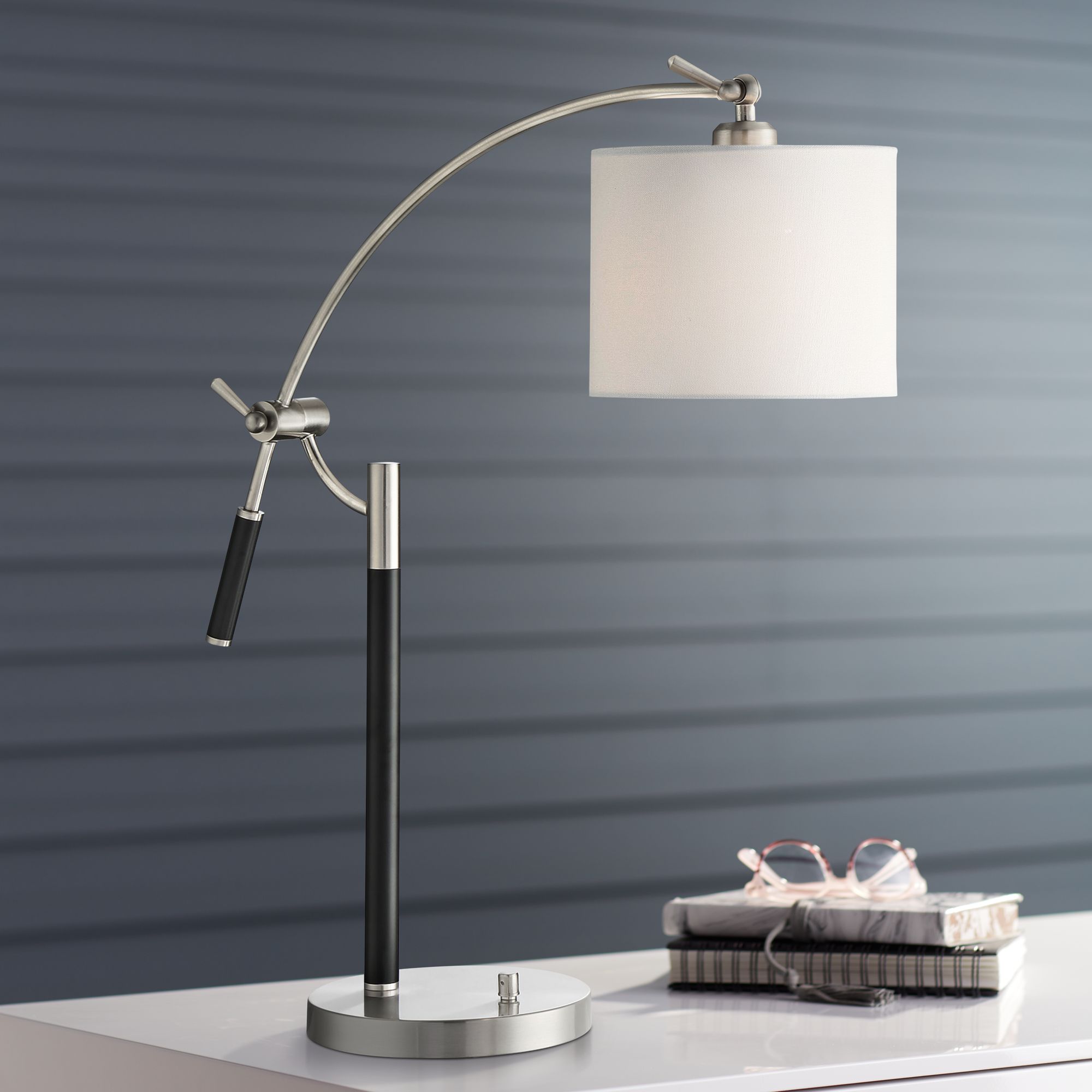 Florencia Brushed Nickel Arc Desk Lamp with Adjustable Arm