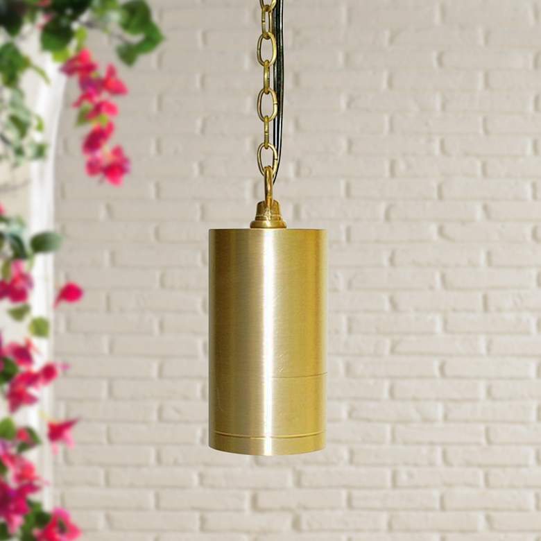 Brass Cylinder 23 1/4&quot; High LED Outdoor Hanging Light