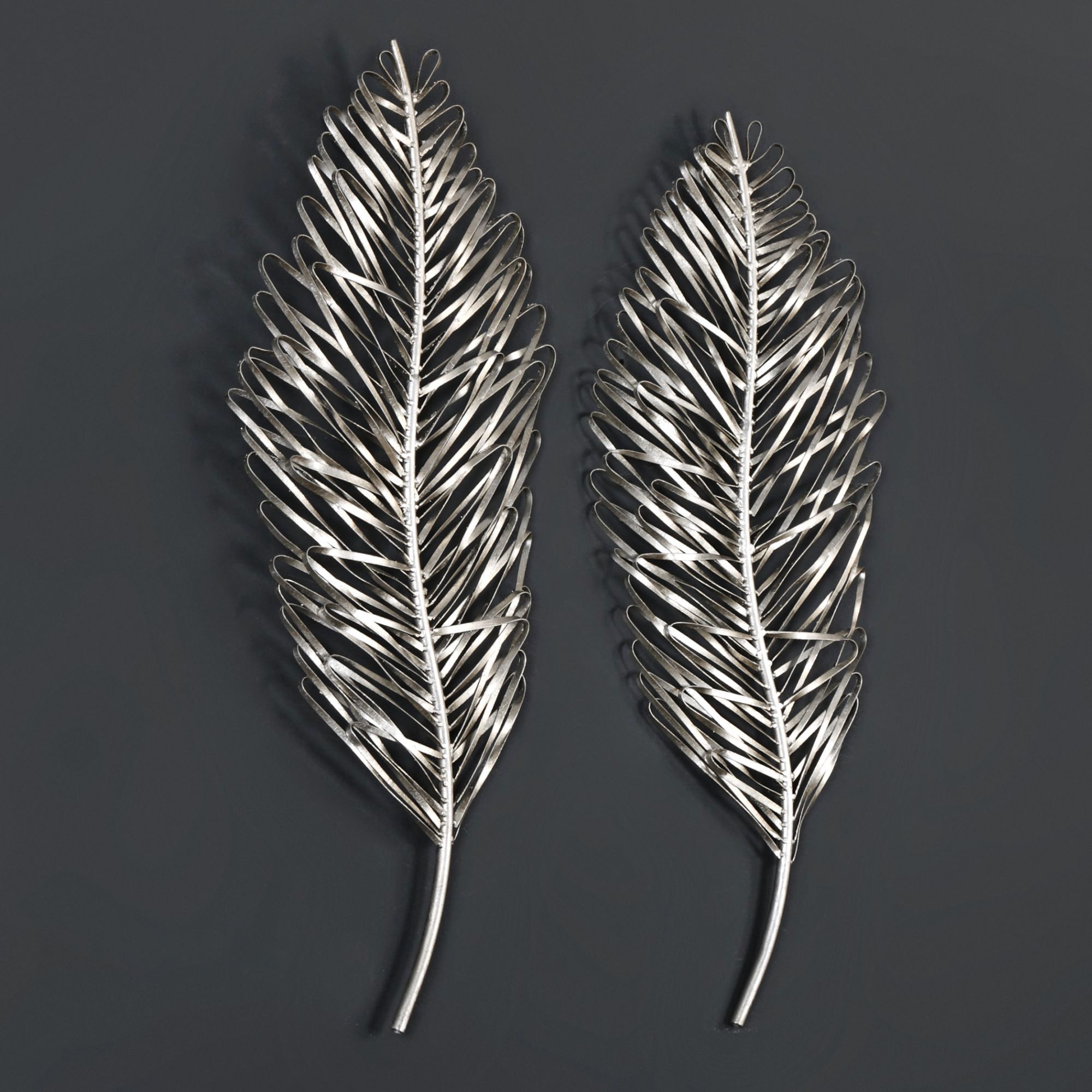 Leaflets 26 3/4"H Antique Metallic Silver Wall Arts Set of 2