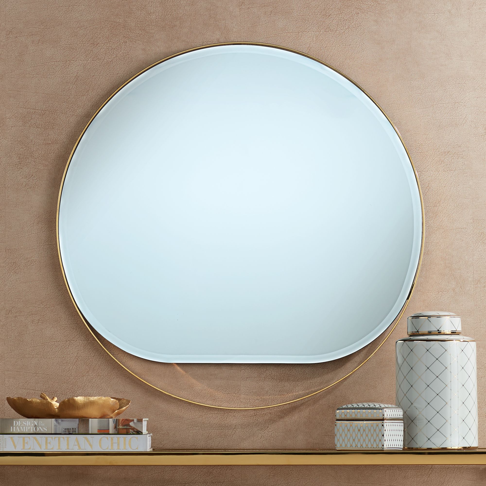 Possin Euro Sarina 33" Round Gold Open Bottom Wall Mirror