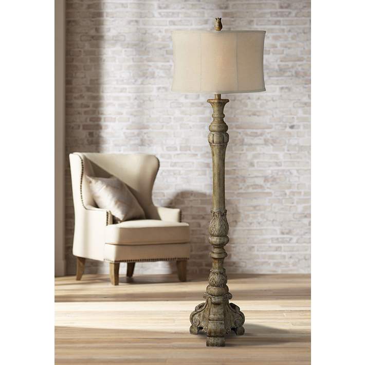 Beatrice Weathered Wood Candlestick, Country Cottage Floor Lamps