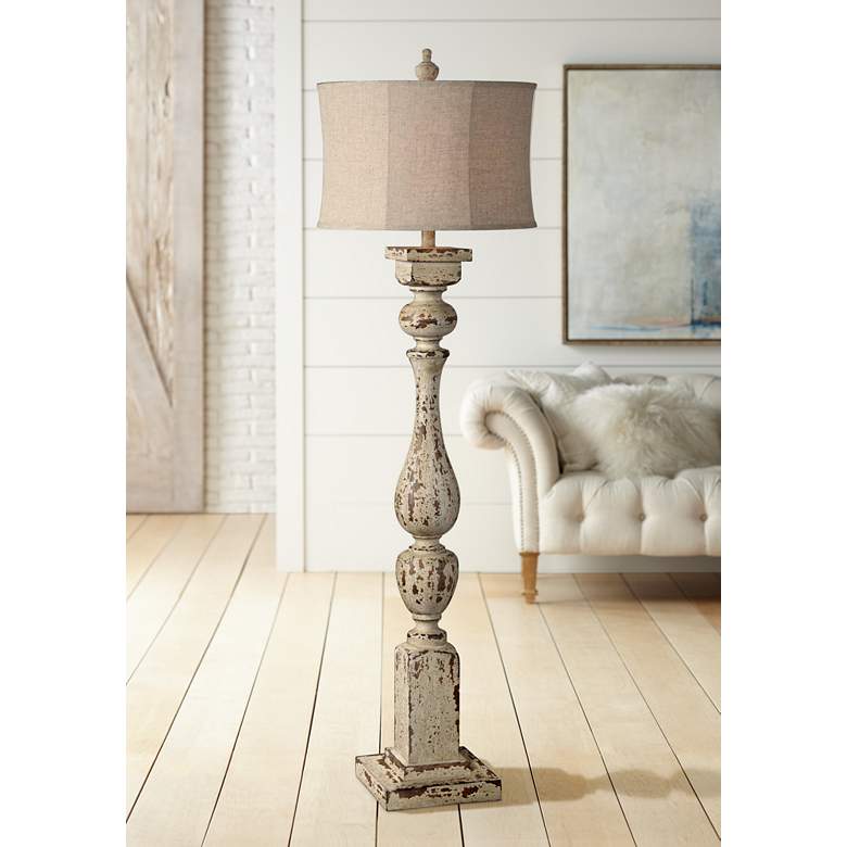 Image 1 Anderson Distressed Rustic White Column Farmhouse Floor Lamp