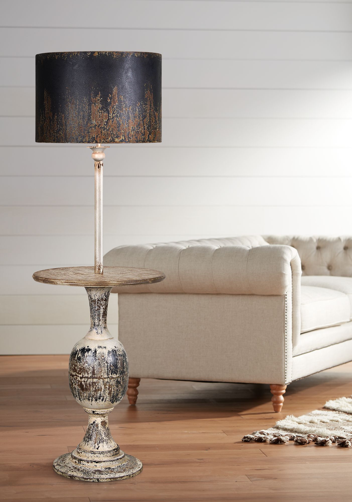 rustic floor lamp with table
