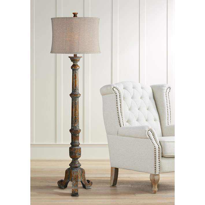 Ton Medium Brown With Gray, Distressed Wood Floor Lamp