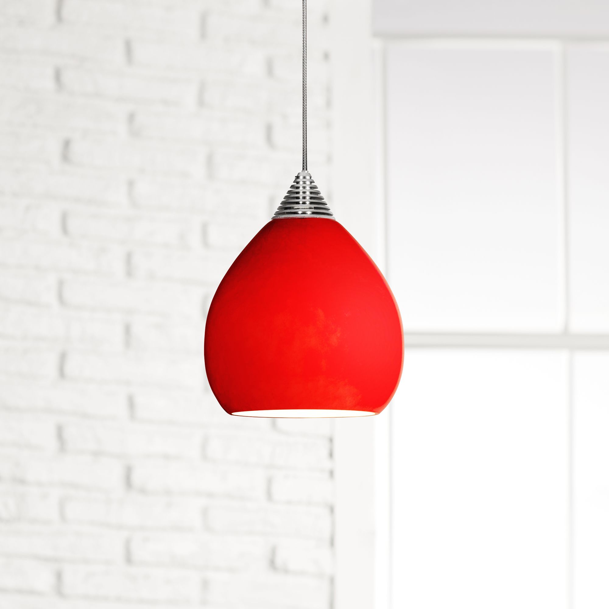 Red Teardrop 3 3/4" Wide Brushed Steel LED Mini Pendant