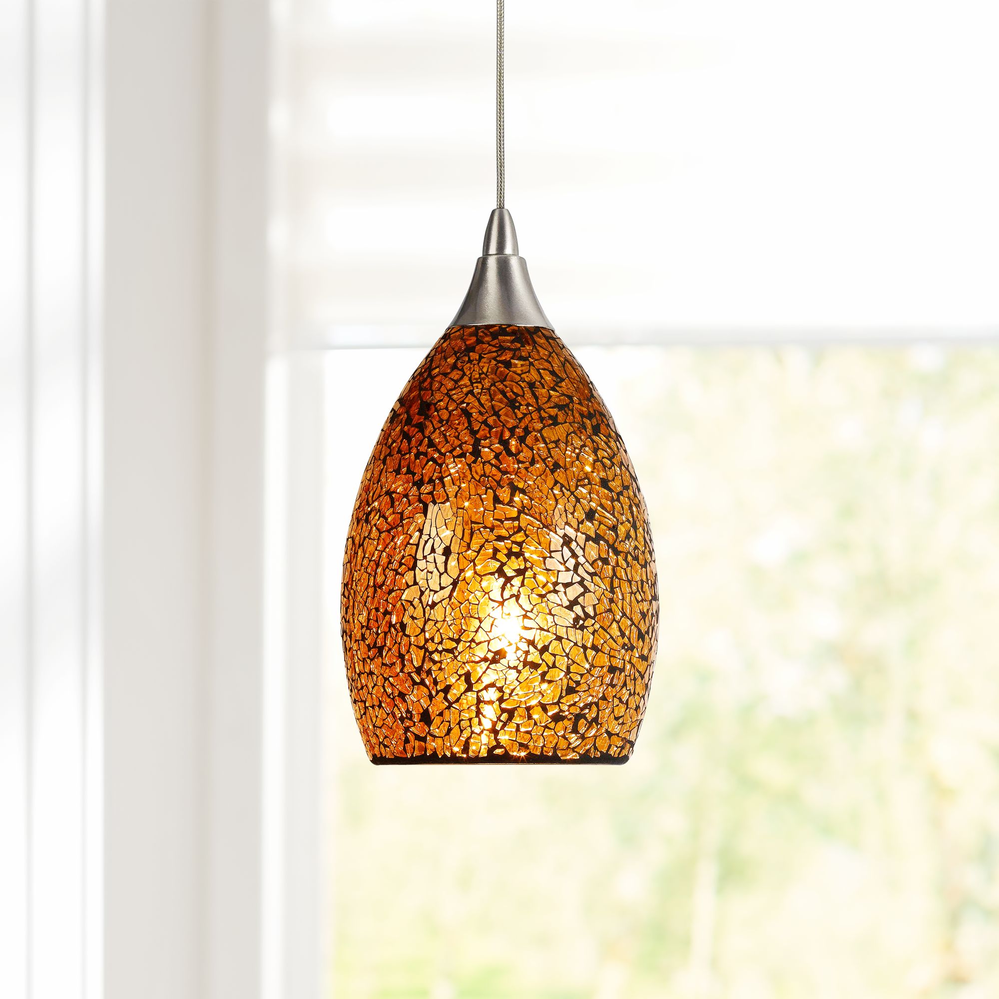 Amber Glass 4 1/2"W Brushed Steel Low Voltage Mini Pendant