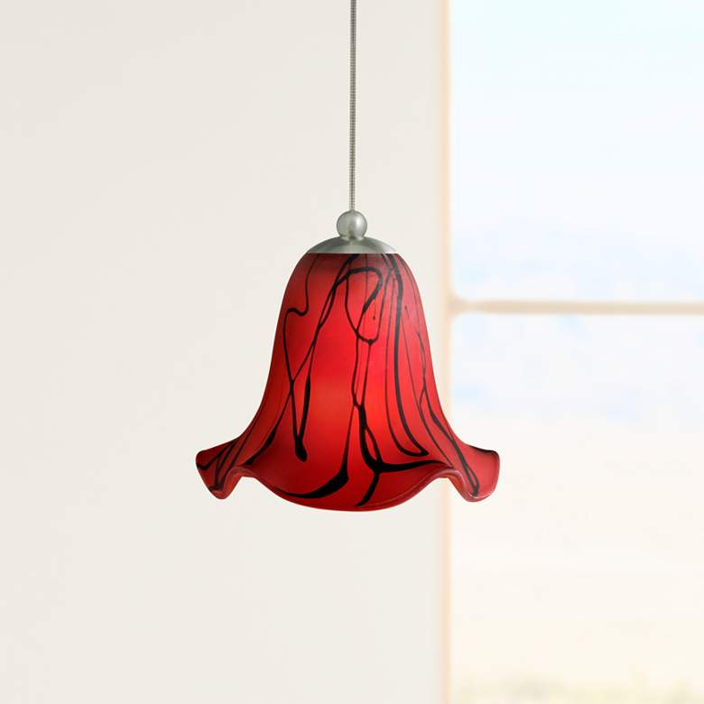 Red Drizzle 6&quot; Wide Brushed Steel Low Voltage Mini Pendant