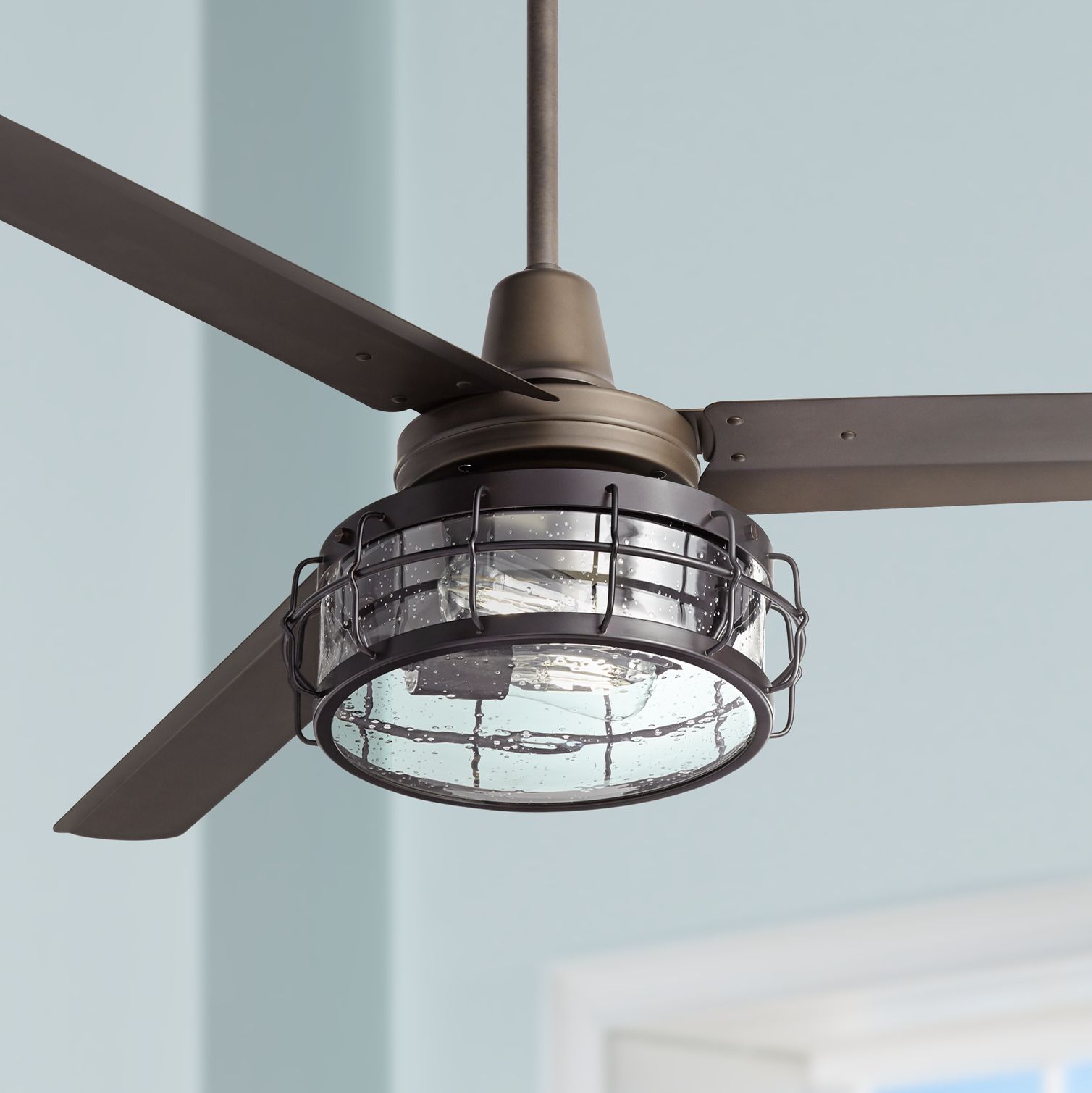 60" Casa Turbina Bronze and Seedy Glass Drum LED Ceiling Fan