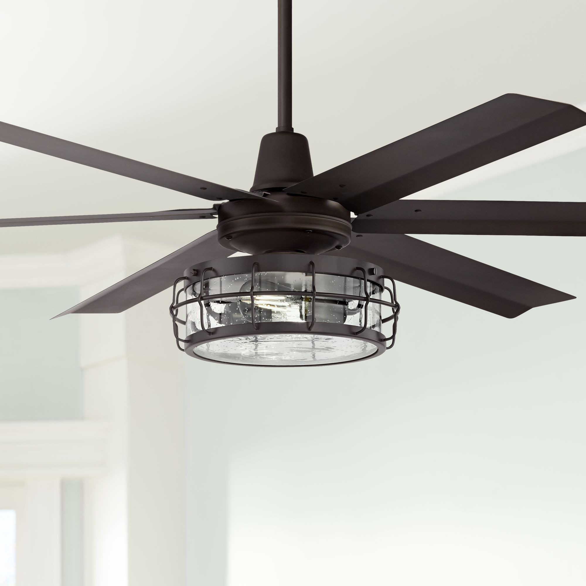 60" Turbina Max DC Bronze Seedy Glass Drum LED Ceiling Fan
