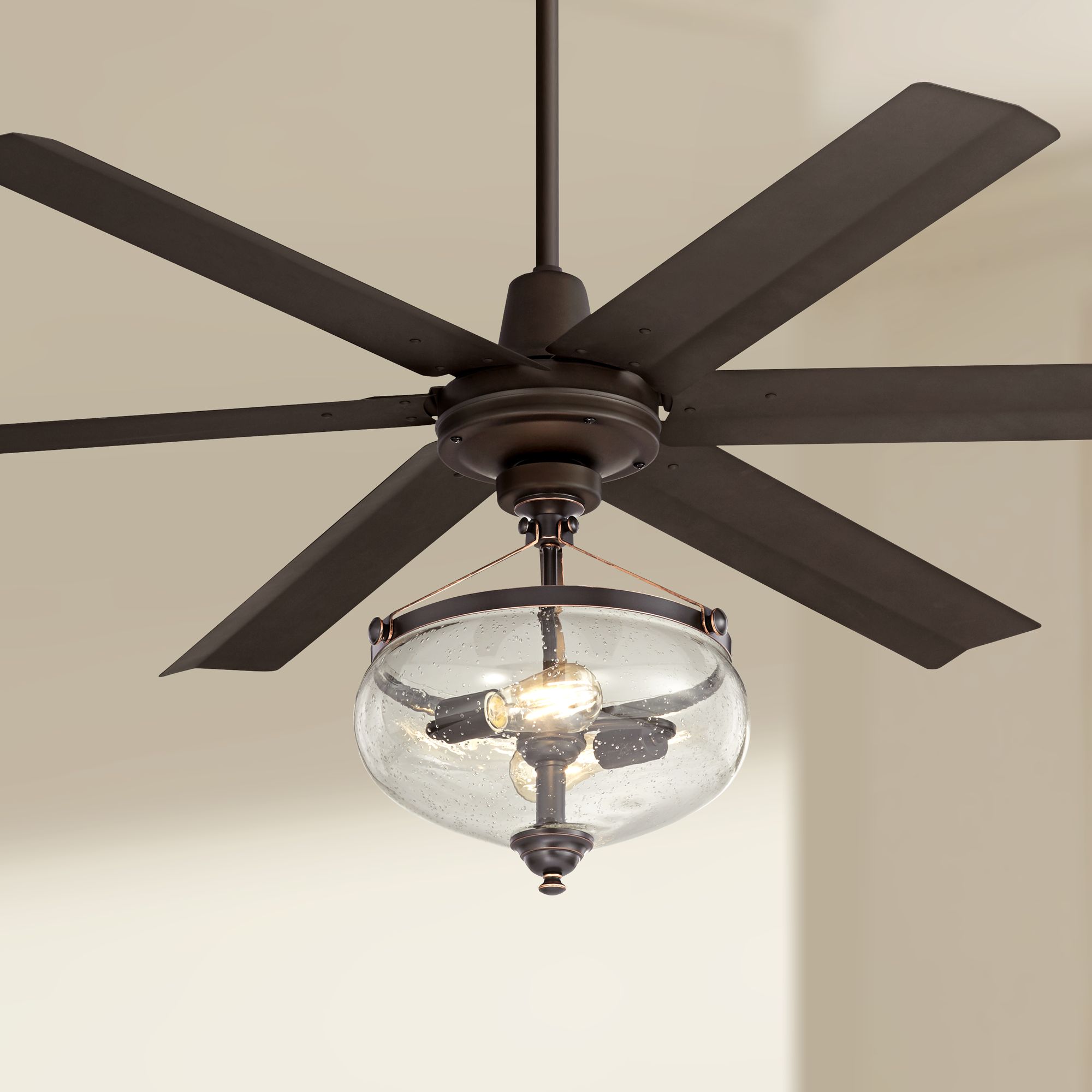60" Turbina Max AC Bronze Seedy Glass LED Ceiling Fan