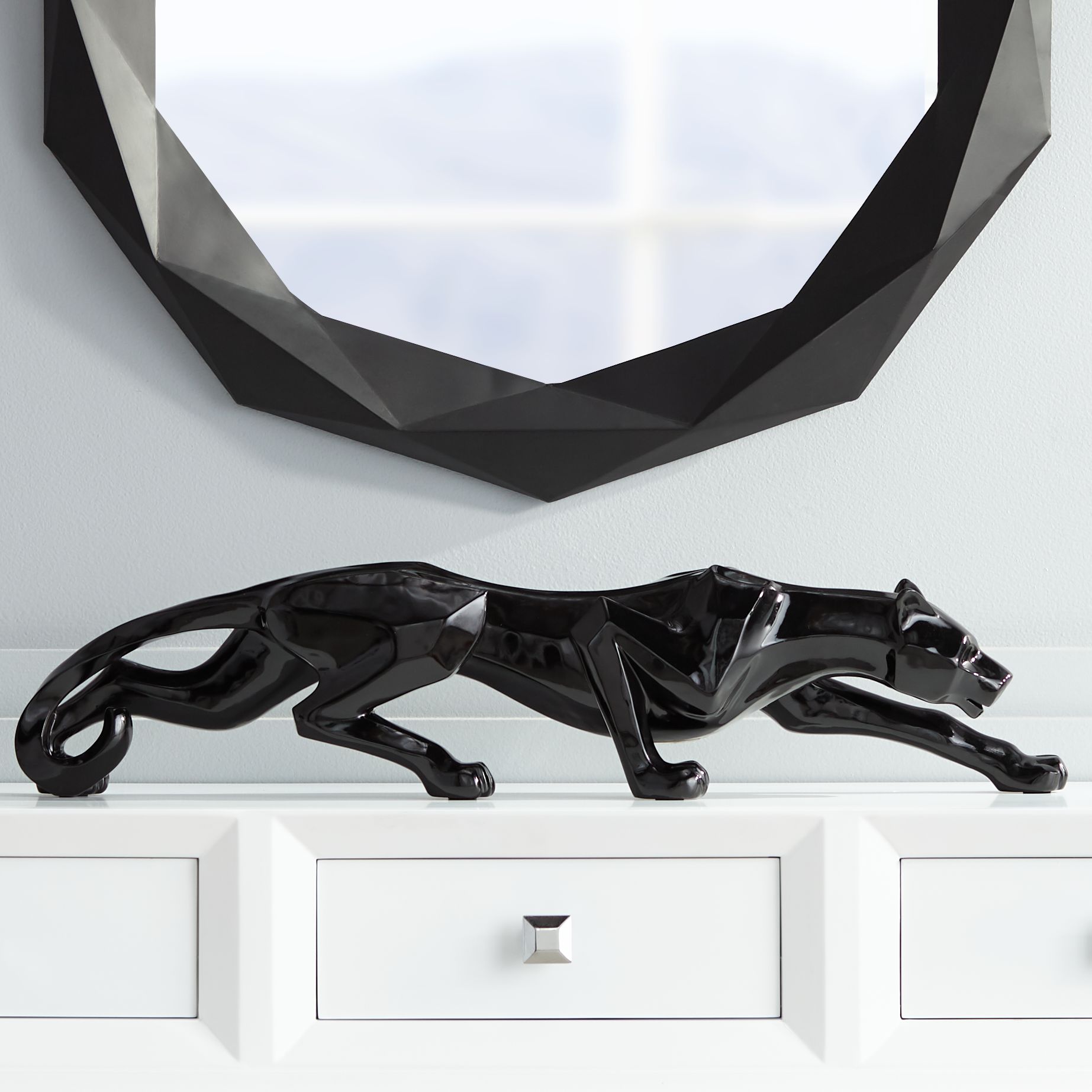 Black Lacquer 30 1/2" Wide Leopard Sculpture
