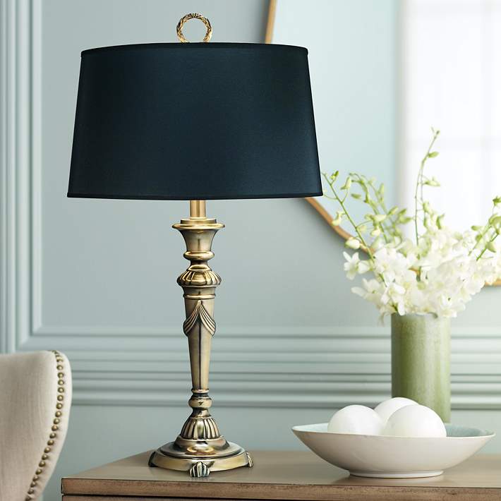 Stiffel Opaque Black Burnished Brass, Black And Brass Table Lamp