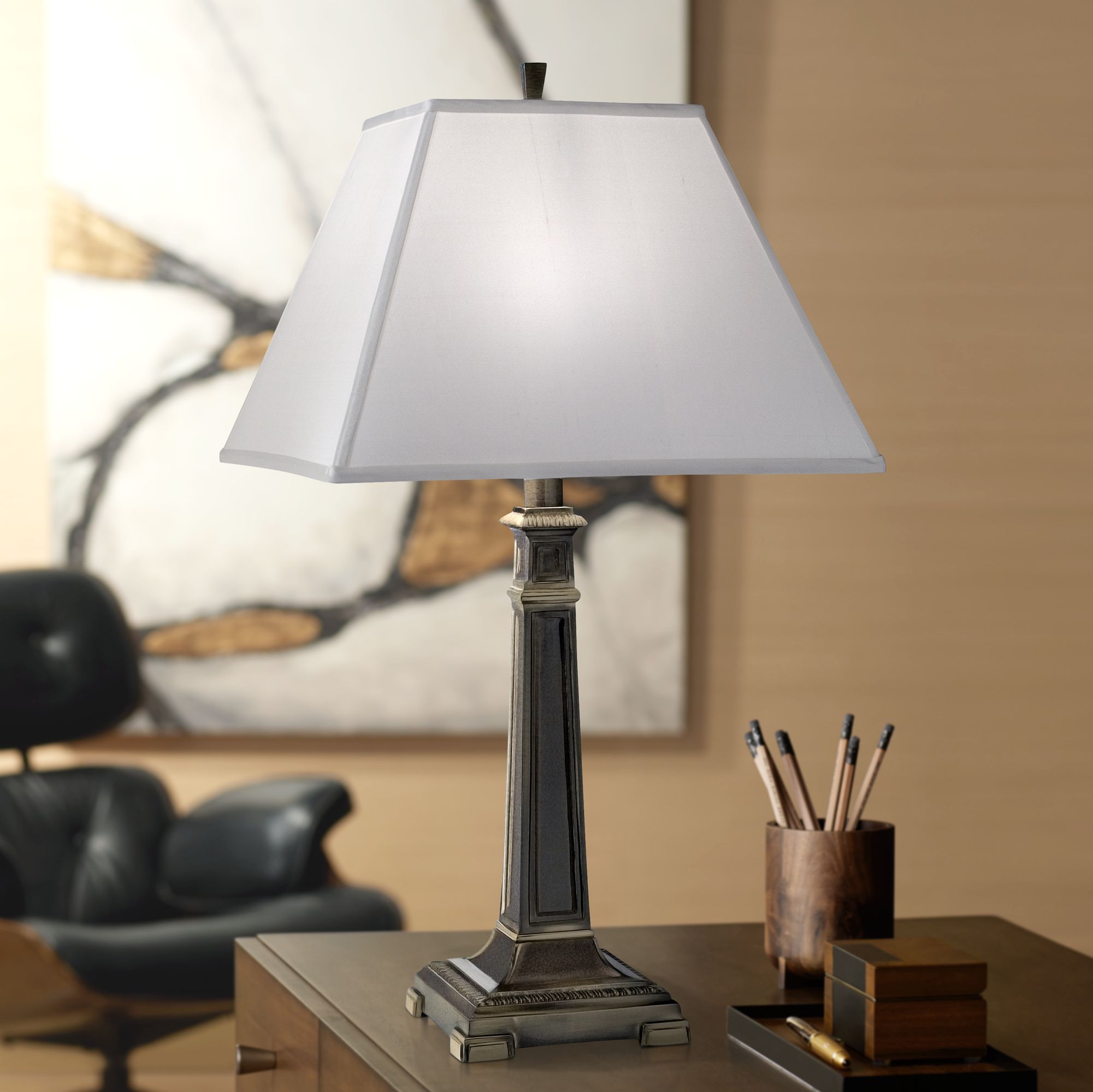 Stiffel Silk Shantung Roman Bronze Table Lamp