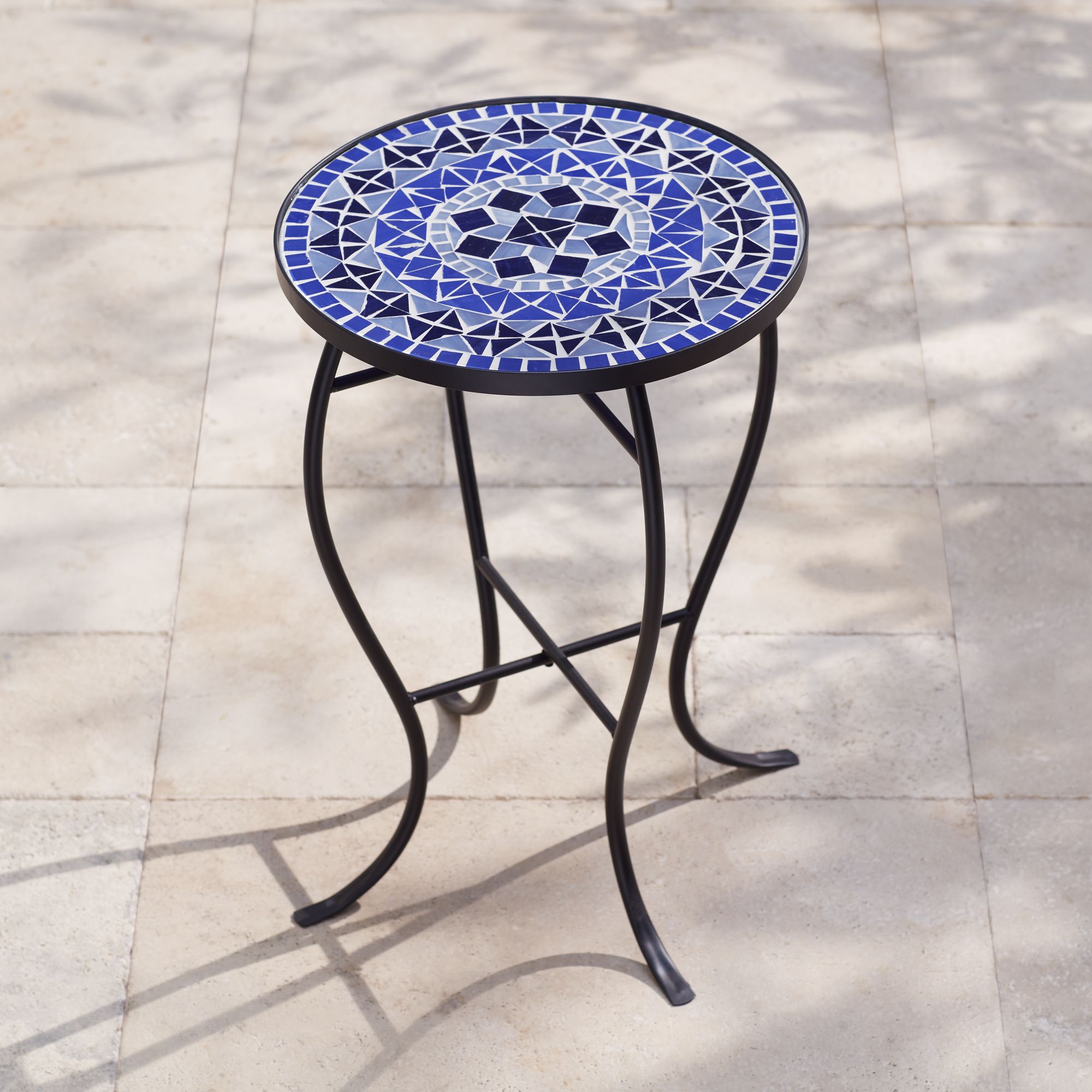 Cobalt Mosaic Black Iron Outdoor Accent Table 6F095 Lamps Plus