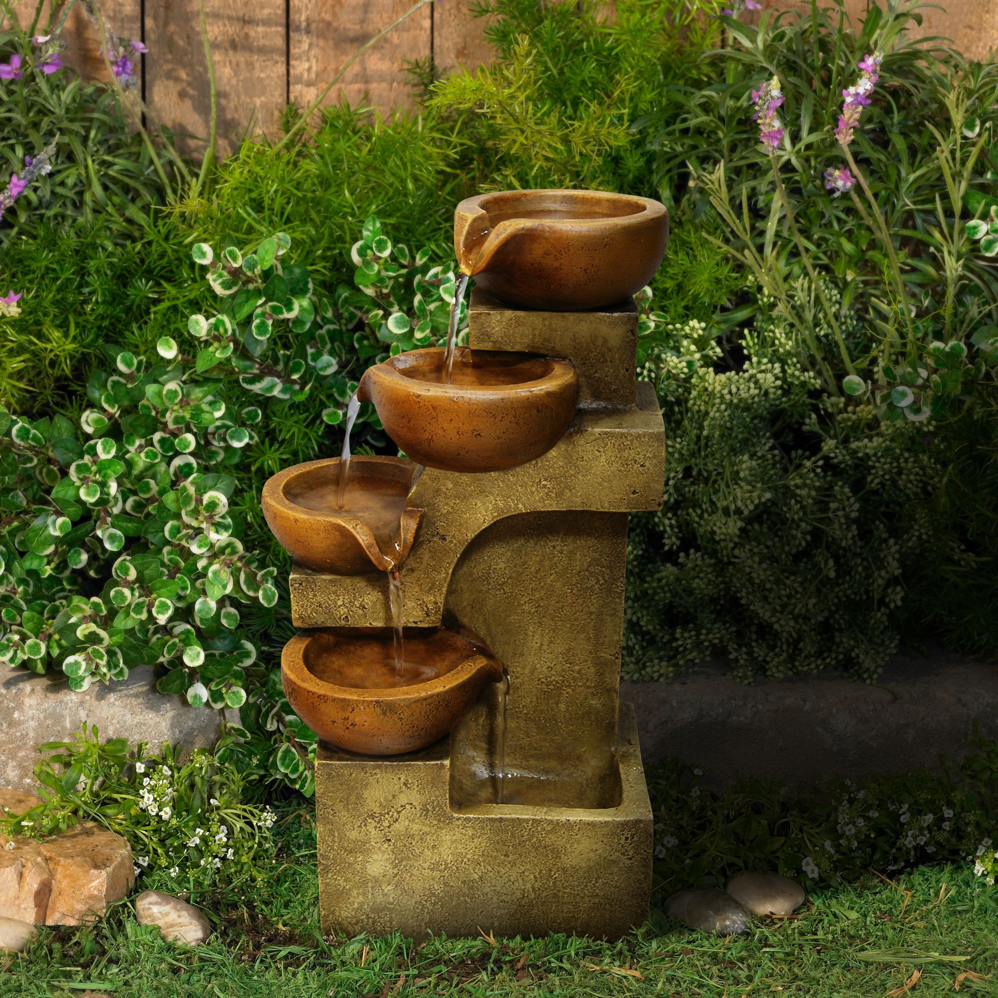 Josselin 17" High Tiered Pots Rustic Table Fountain