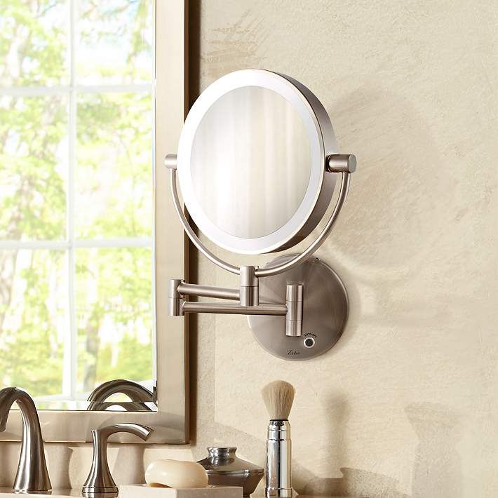 Satin Nickel Cordless Led Lighted Vanity Wall Mirror 6g559 Lamps Plus - Vanity Wall Mirror With Lights
