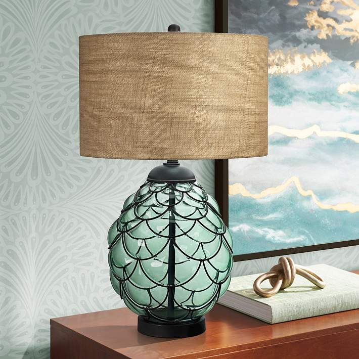 Pacific Collection Sea Blue Glass Table, Blue Sea Glass Table Lamps