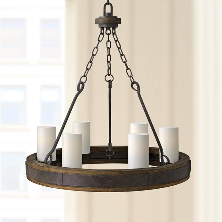 Cabot 28 Wide Rustic Iron Wagon Wheel, Rustic Wood And Iron Chandelier