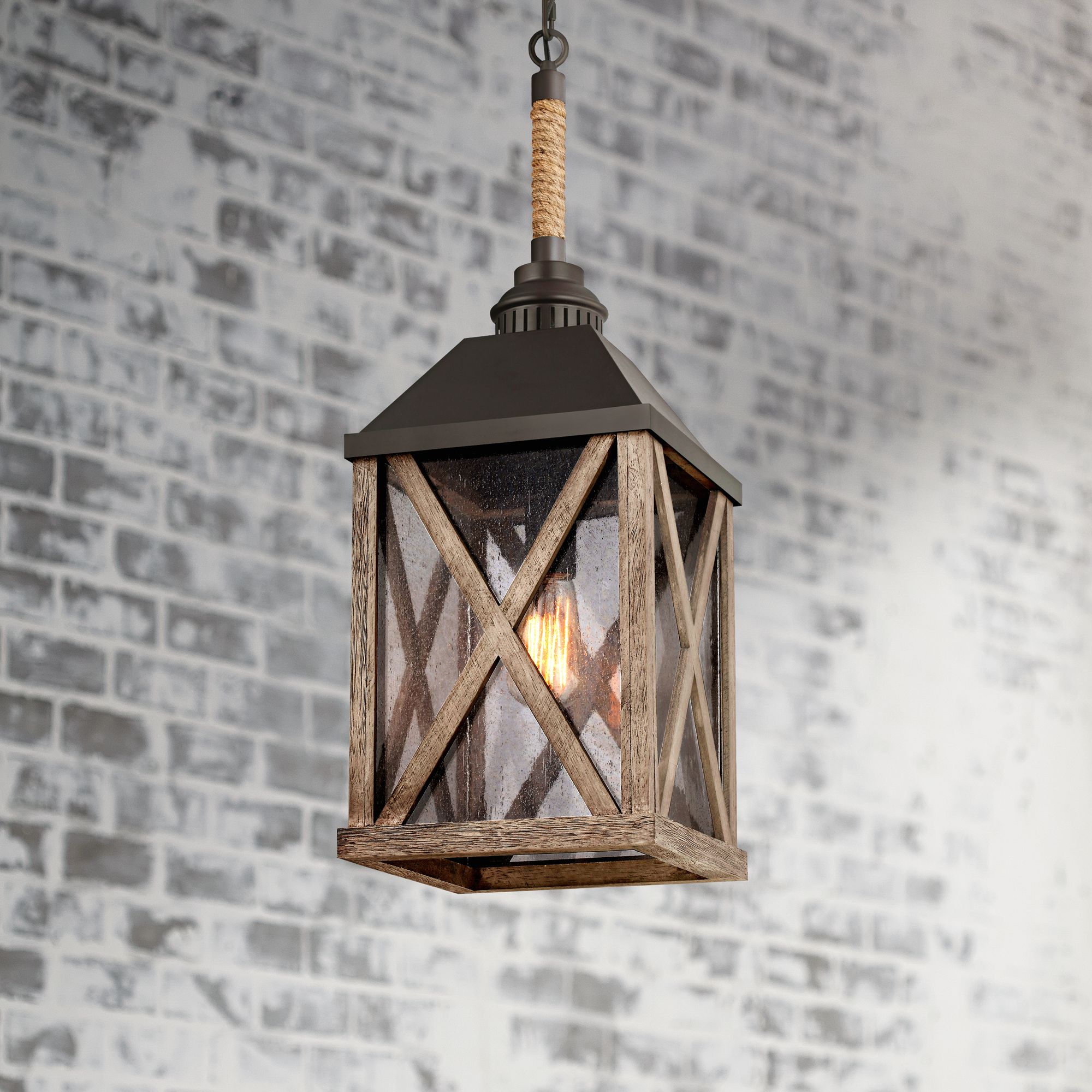 Feiss Lumiere 9 1/2" Wide Weathered Oak Mini Pendant Light