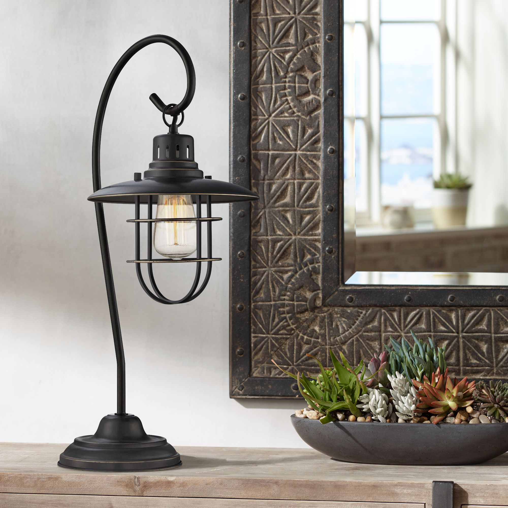 Lite Source Laterna II Deep Bronze Metal Table Lamp