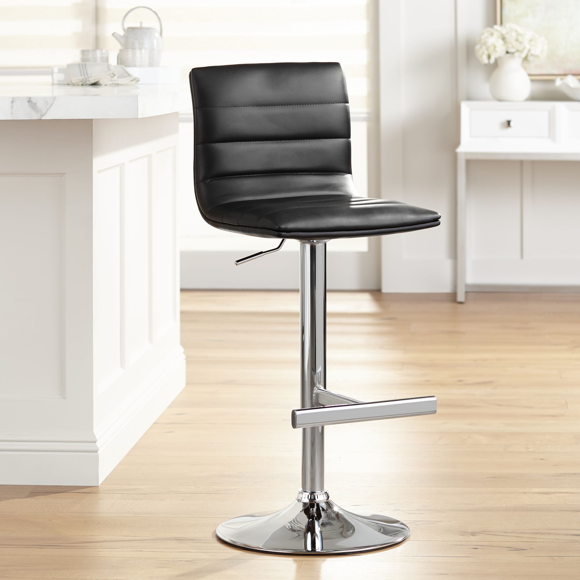 Motivo Black Faux Leather Adjustable Swivel Bar Stool