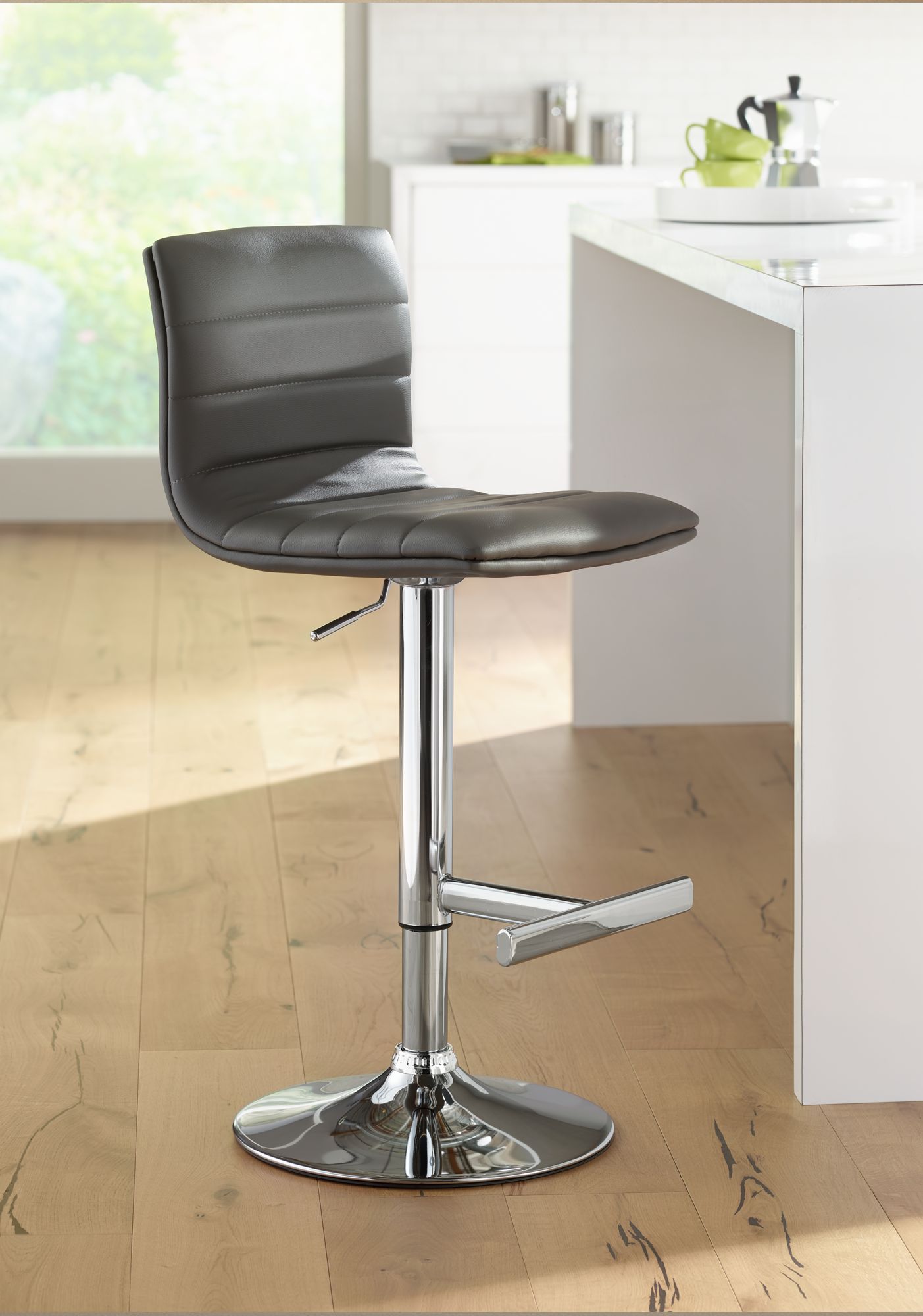 Motivo Gray Faux Leather Adjustable Swivel Barstool