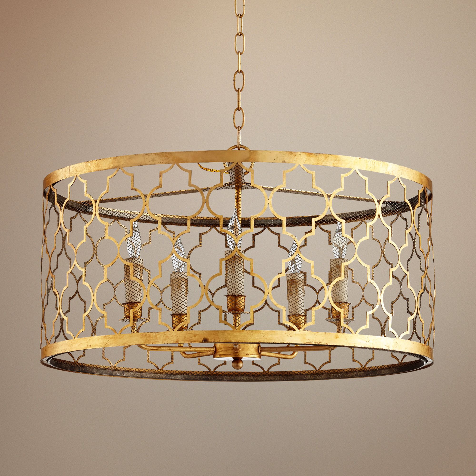 Romeo 26" Wide Gold Leaf Iron and Glass Pendant