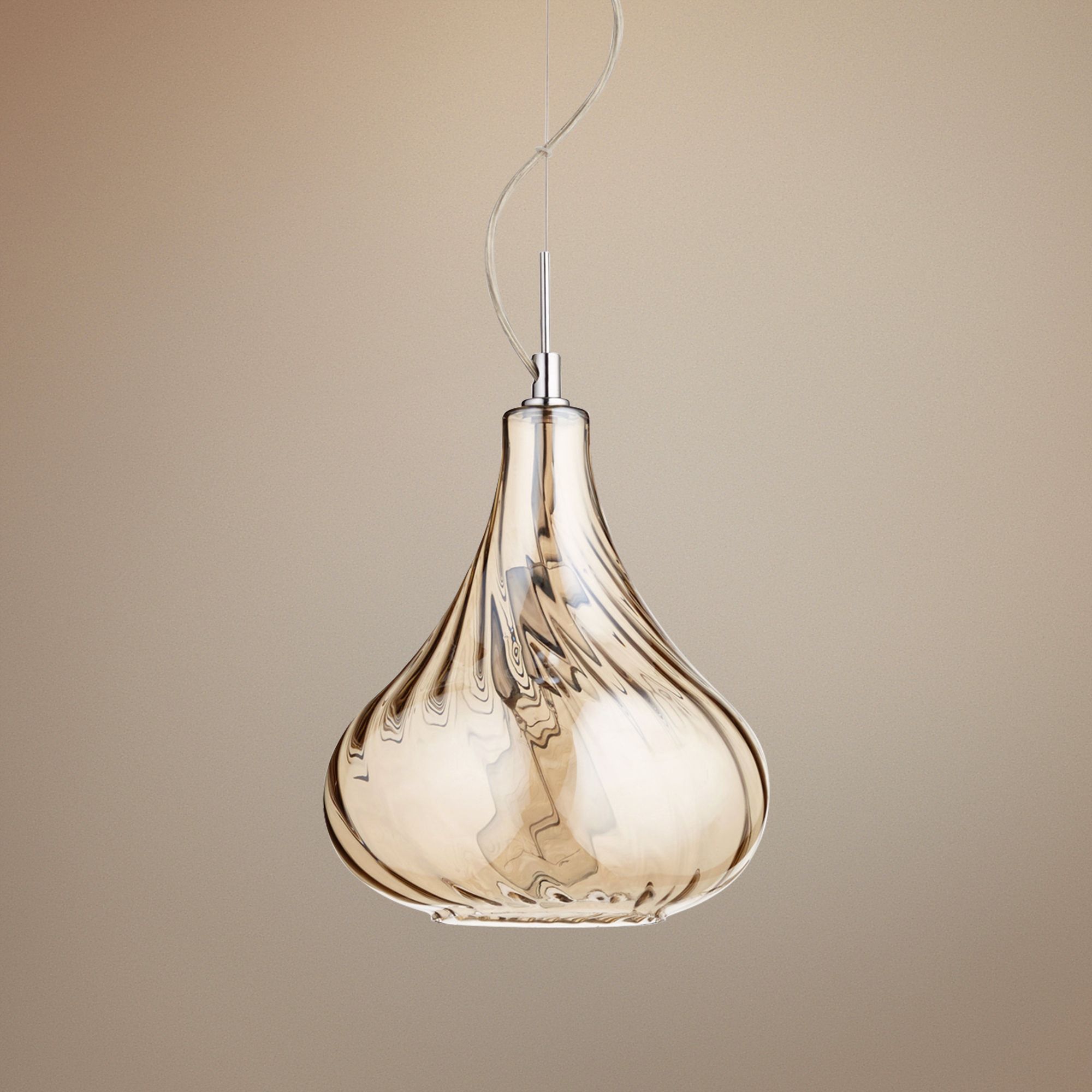 Winding 9" Wide Cognac Glass Mini Pendant