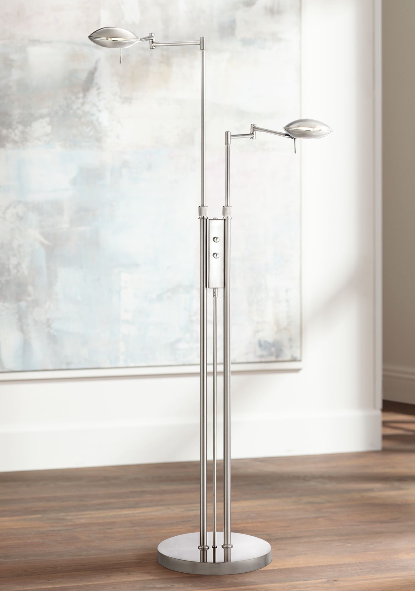 Possini Euro Journey Satin Nickel Swing Arm LED Floor Lamp